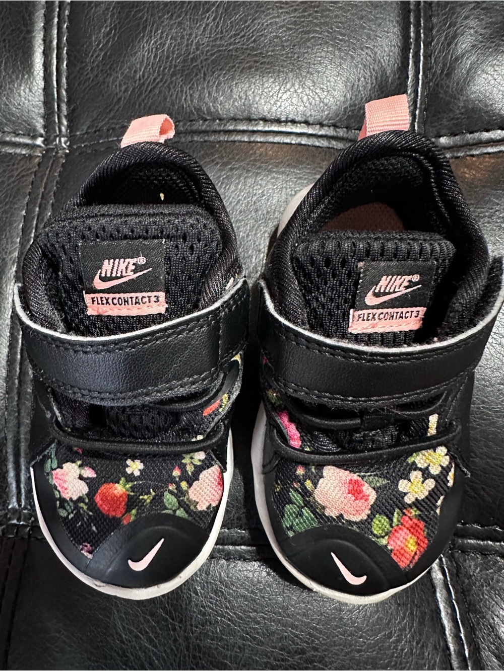 Nike Kids Floral Black and Pink Hook-and-Loop Sneakers